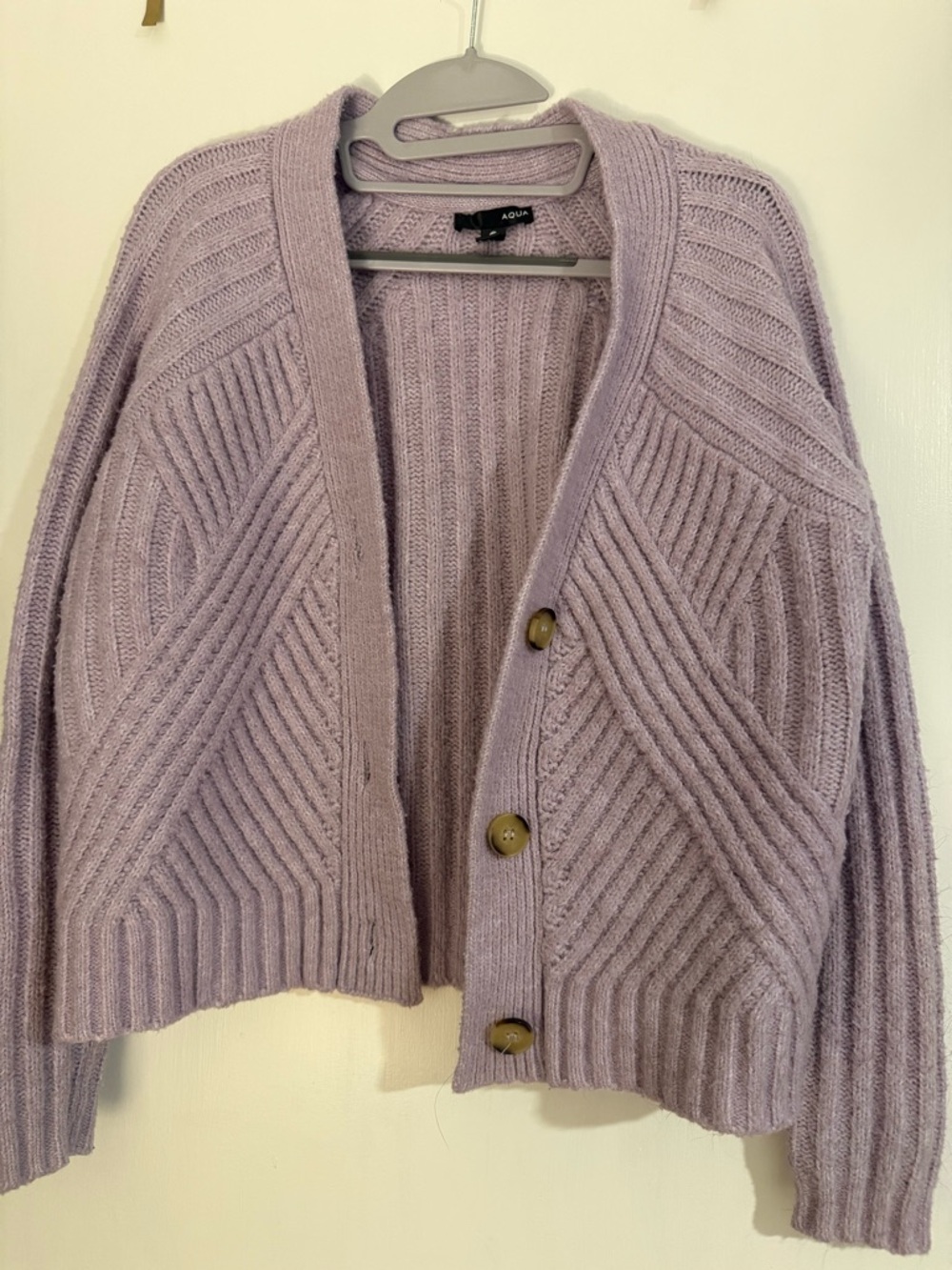 Aqua Lavender Textured Ribbed Button Cardigan